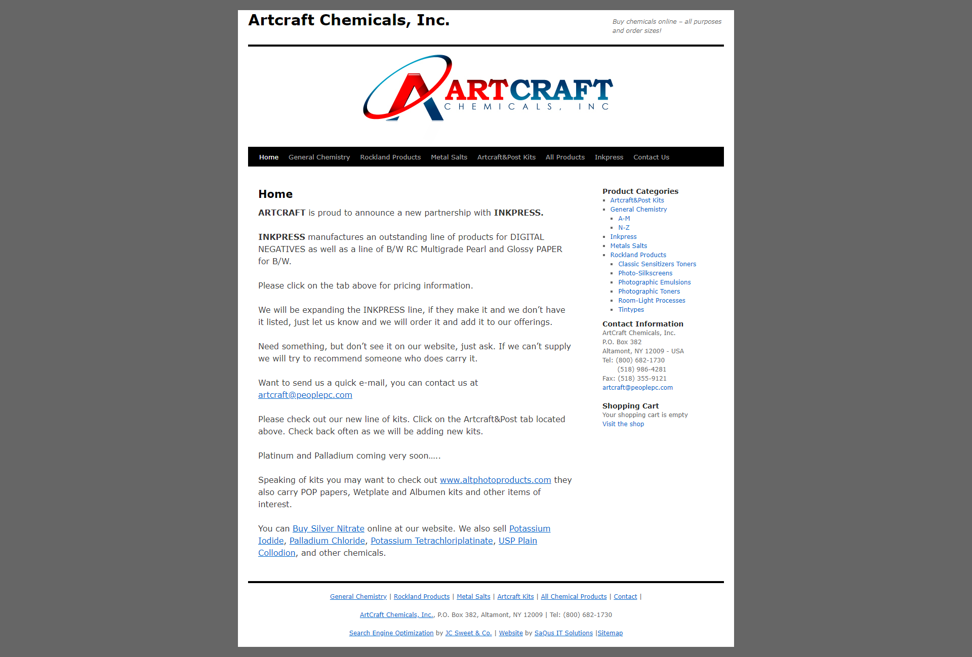 Artcraft Chemicals web site screenshot