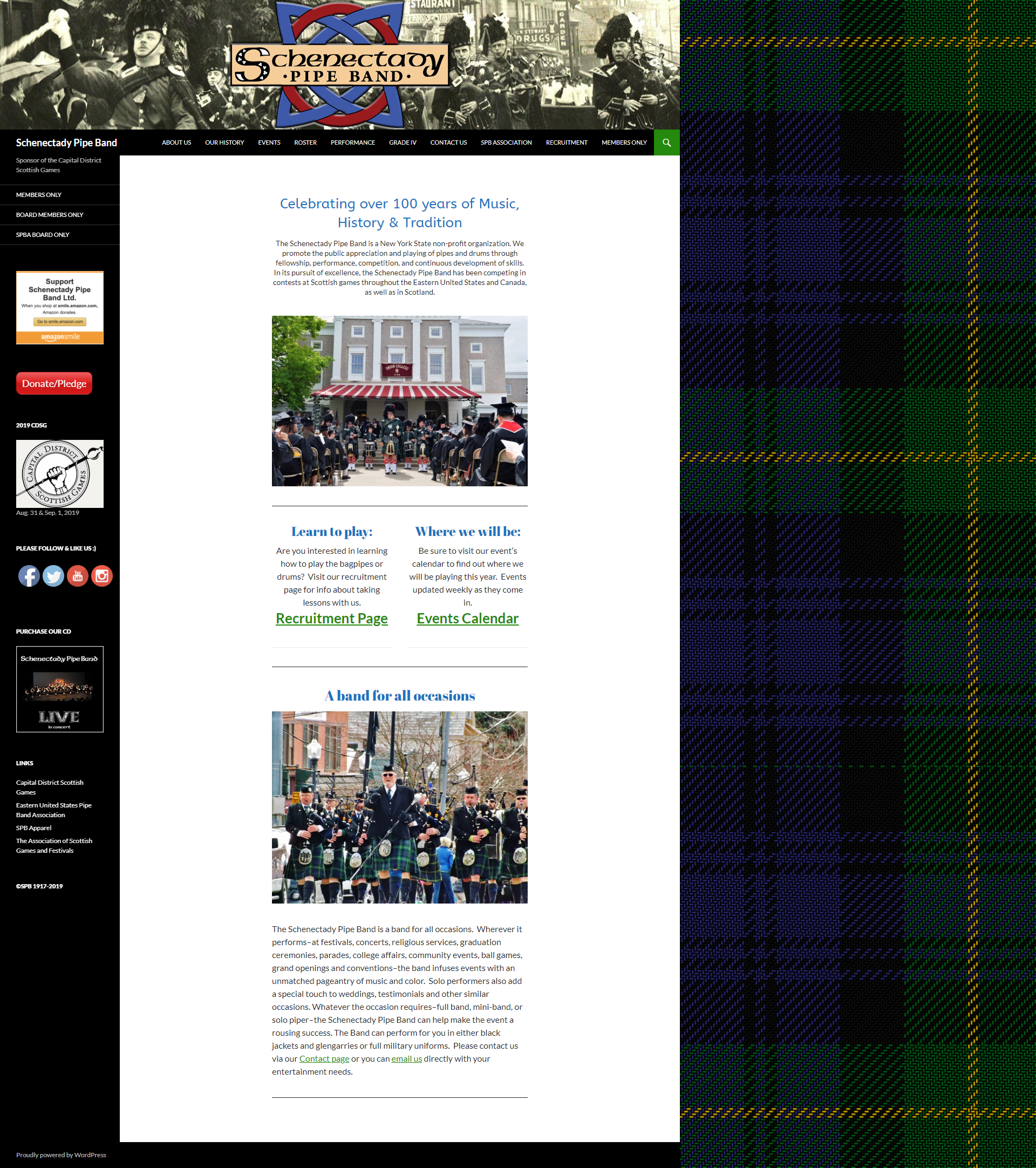 Schenectady Pipe Band web site screenshot