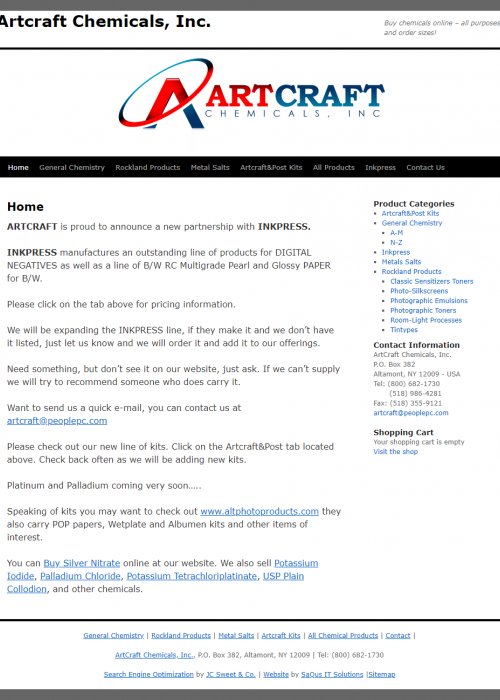 Artcraft Chemicals web site screenshot