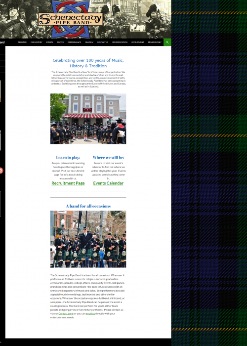 Schenectady Pipe Band web site screenshot