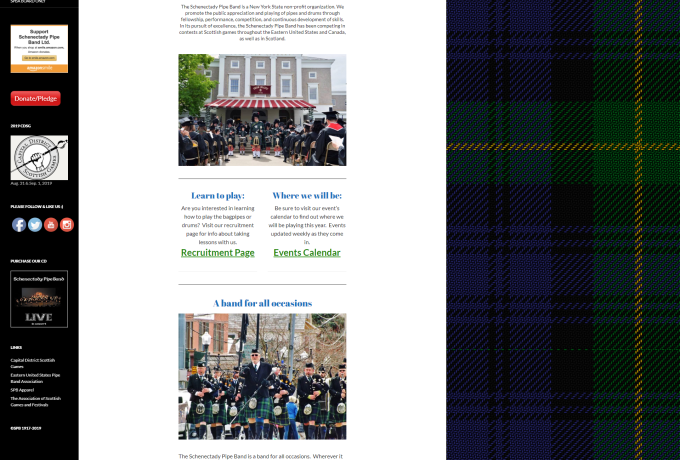 Schenectady Pipe Band web site screenshot