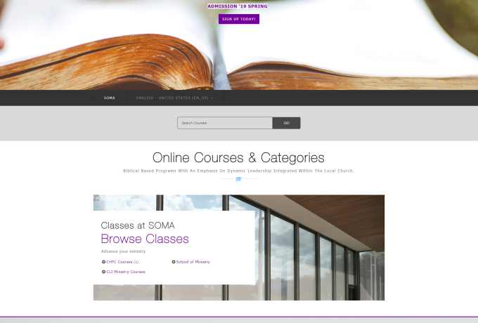 SOMA Bible Institute web site screenshot