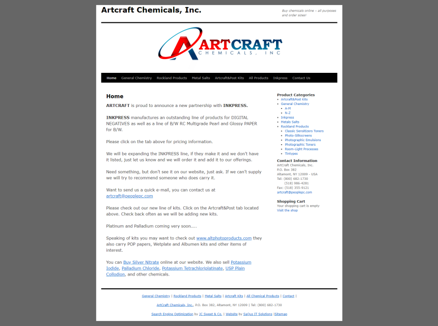 Artcraft Chemicals web site screenshot