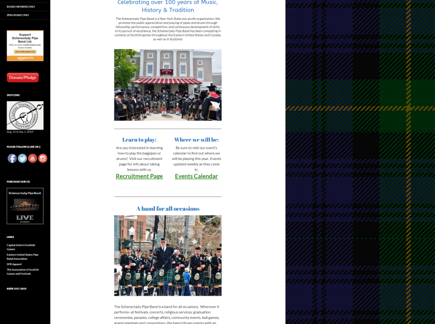 Schenectady Pipe Band web site screenshot