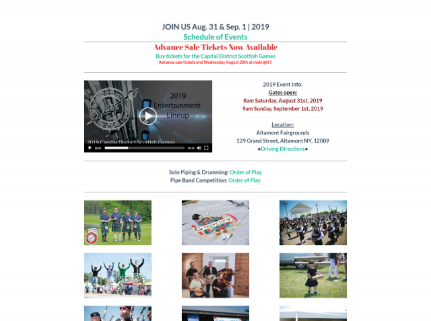 Capital District Scottish Games web site screenshot