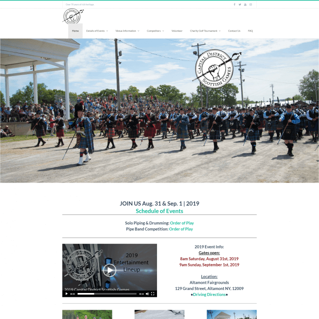 Capital District Scottish Games web site screenshot